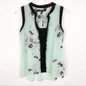 Ellen Tracy | Women's Green & Black Floral Pattern Blouse Size Small